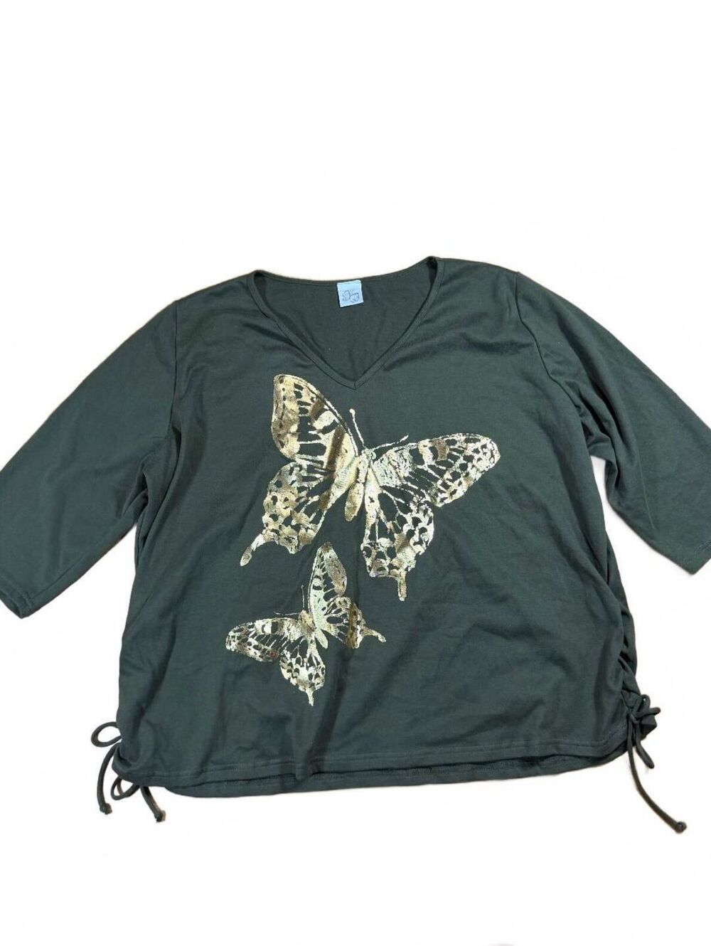 Y2K Vintage Fashion Bug Green Butterfly Graphic Shirt With Side Ties Measures 3X